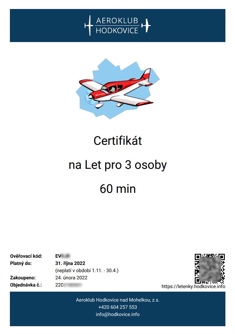 Příklad certifikátu z eshopu Obrázek Dárkoveho šeku